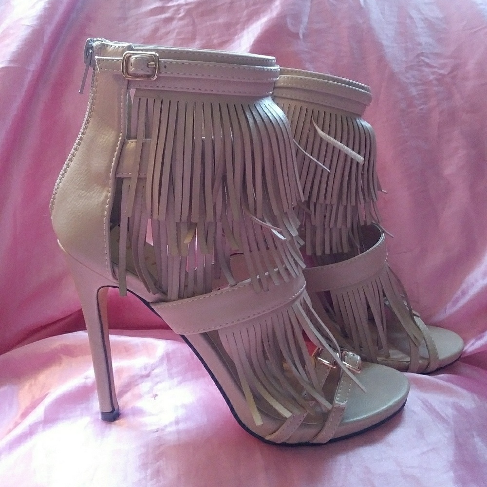 Nude fringe sandals